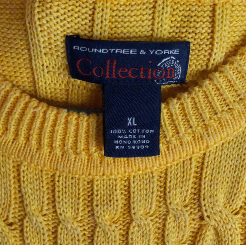 Roundtree & Yorke Collection Yellow Cable Knit Sweater Men's XL - Picture 4 of 15